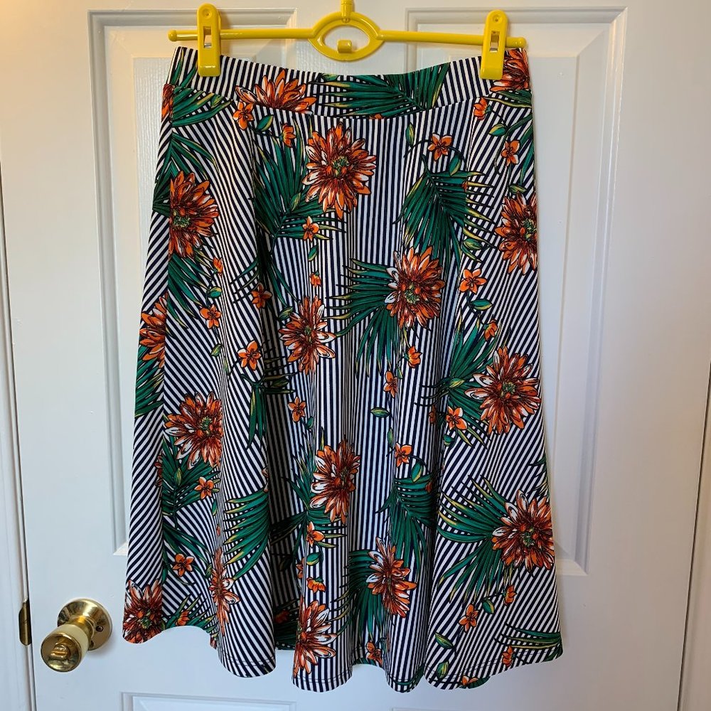 Monteau Tropical Look Flare Midi Skirt